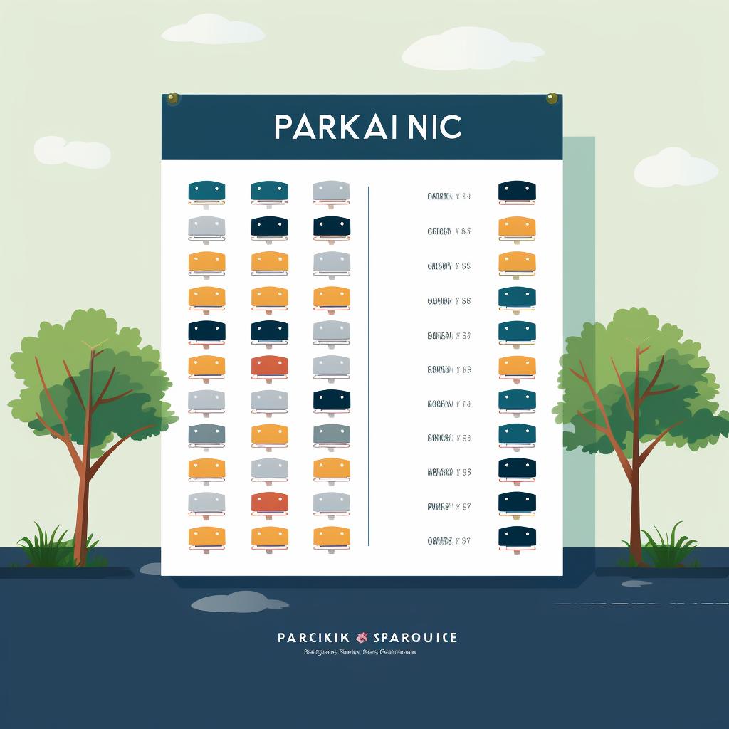 List of parking options with details on a screen.